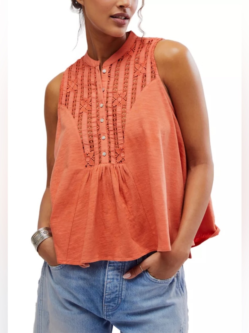 NWT Free People Sunkissed Top Red Mango Orange Sleeveless Swing Tank Top XS